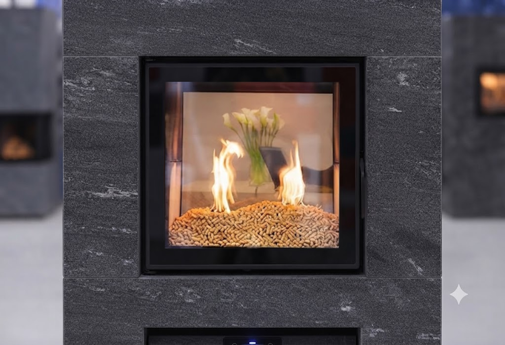 Stufa ad accumulo in pietra ollare con pellet senza corrente